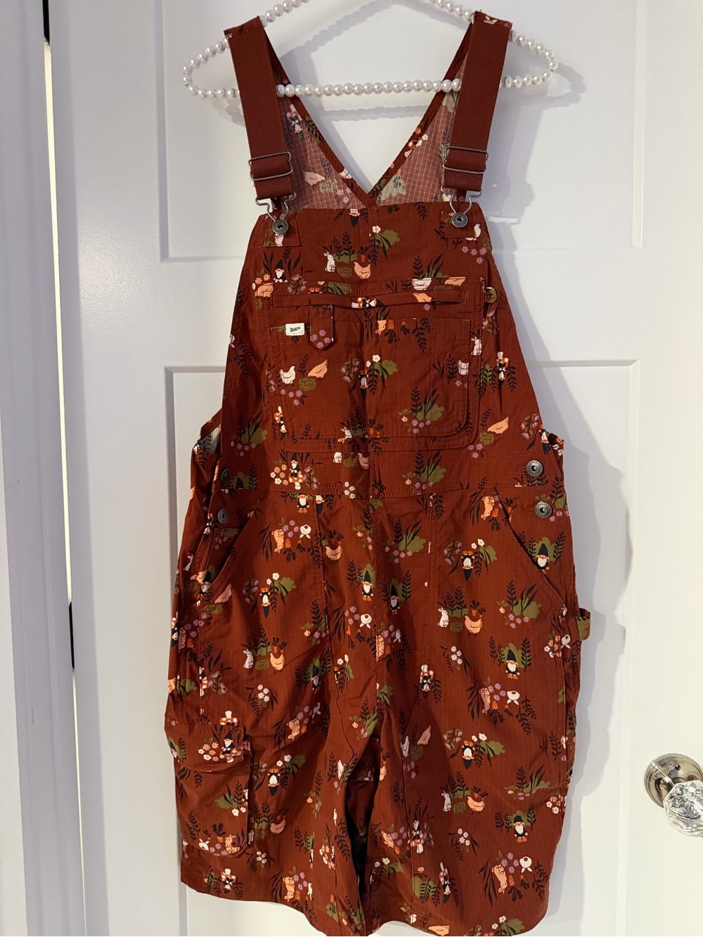 Duluth Trading Co Rust Floral Bird Print Overalls